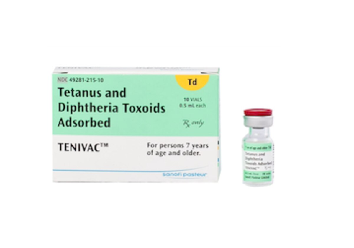 TENIVAC tetanus and diphtheria Td vaccine carton with ten 0.5 mL single-dose vials, NDC 49281-215-10